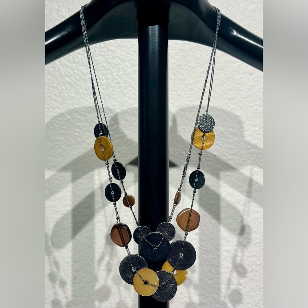 Vintage Multi-strand Beaded Disc Charm Necklace